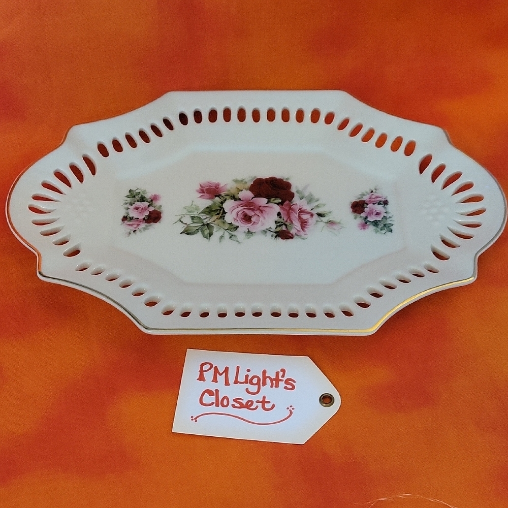 Formalities by Baum Bros Floral Porcelain Tray Red Roses